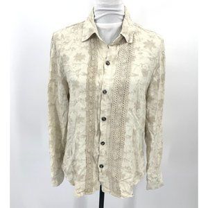 CP Shades Sausalito Women Beige Button Down Crochet Shirt Size Medium